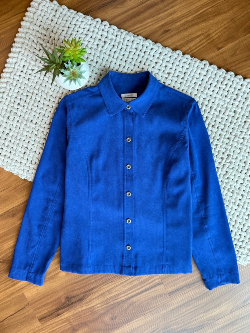 Christopher and Banks | Women’s Button-Down Faux Suede Dress Shirt Blue | Small